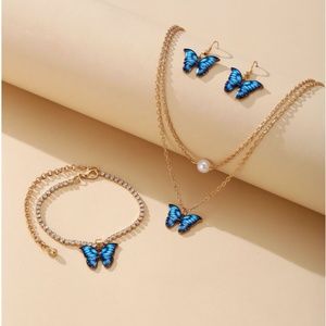 Butterfly Charm Necklace & 1pair Earrings & 1ankle